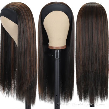 human hair feeling wholesale long straight synthetic headband wigs vendors,  private label headband wig for black women